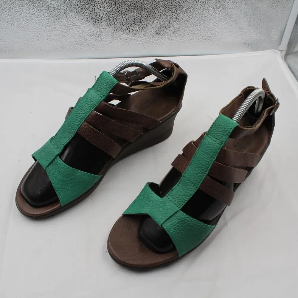 KEEN Victoria Women 11 Strappy Comfort Ortho Cushion Wedge Sandals Brown Green